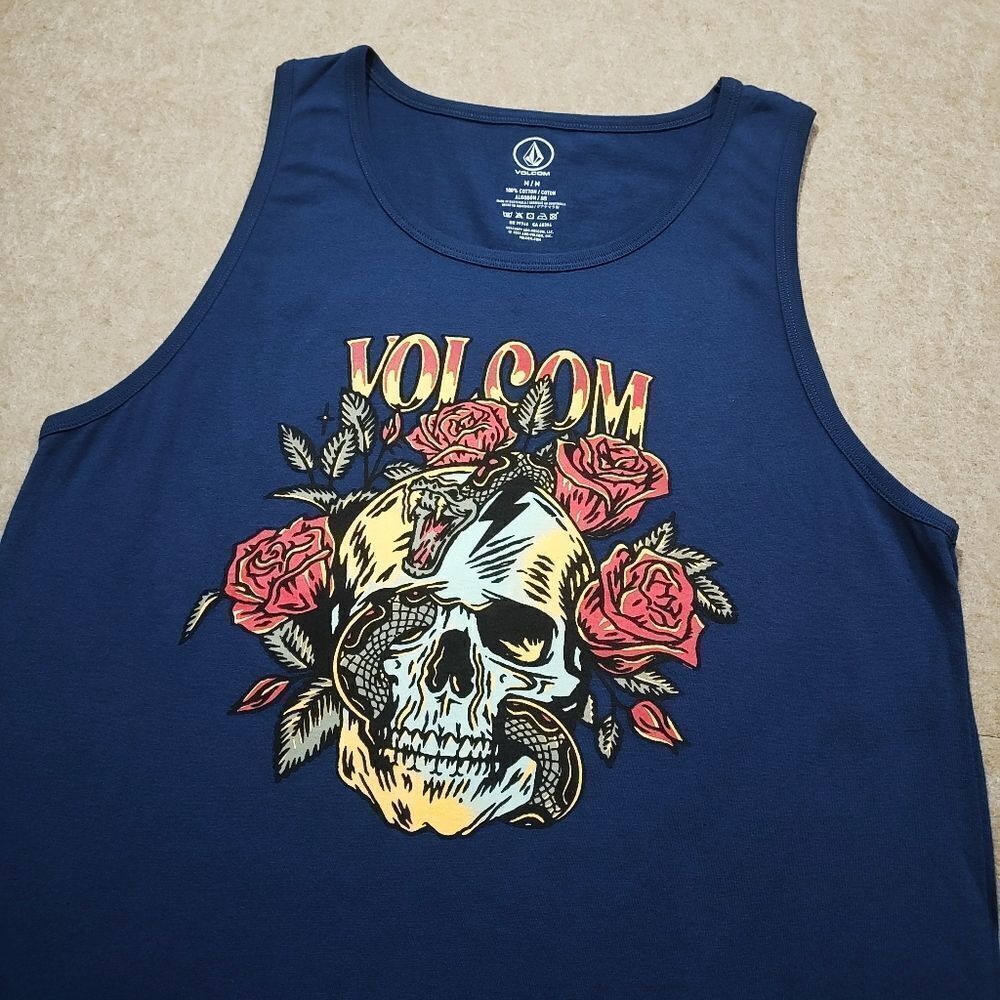 Volcom Blue Heartache Skull Graphic Tank Top #7